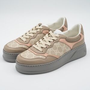 Size 40.5G 10.5 US Gucci GG Sneakers Oatmeal Light Pink Beige Leather Chunk B